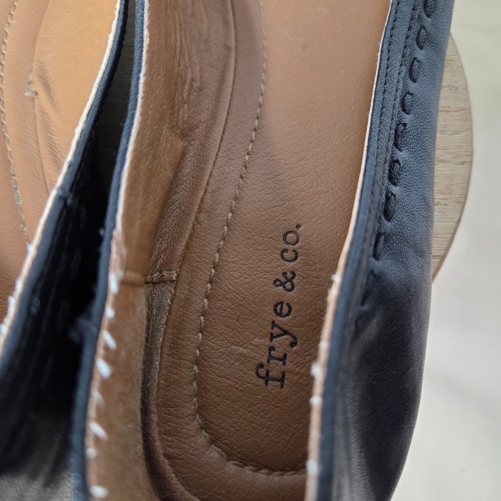 Frye & Co Womens Black Leather Whipstitch Round Toe Ballet Flats Shoes Size 8.5 - Picture 7 of 15
